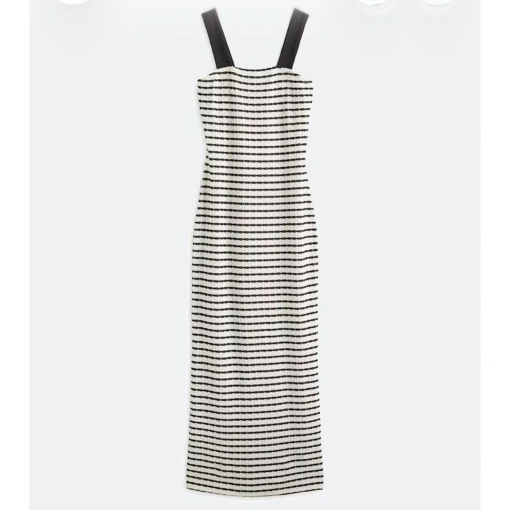 NWOT Loveappella Black Ivory Textured Striped Square-Neck Maxi Dress L